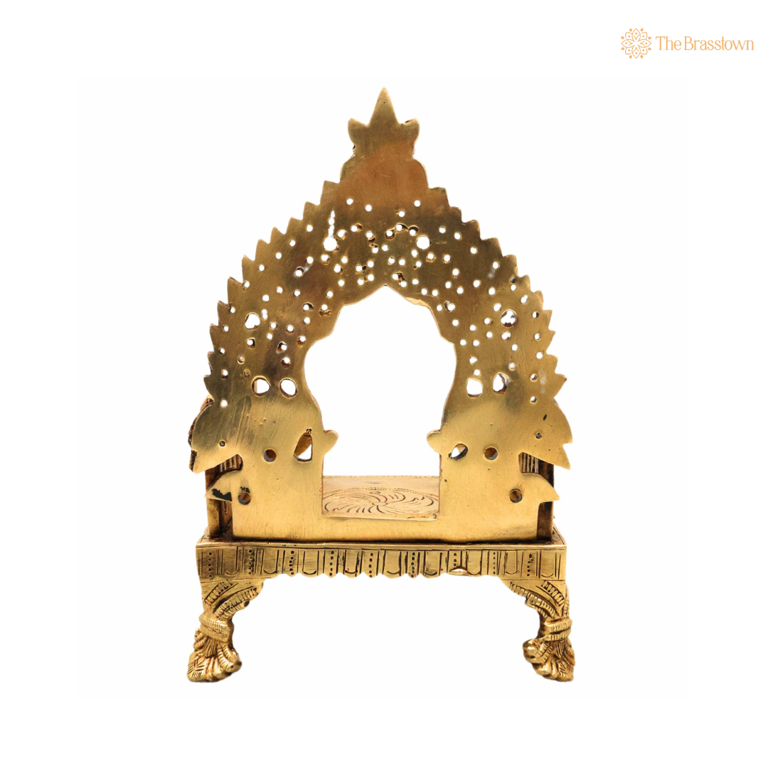 Ornate Brass Temple Seat with Peacock Motif 8.5 Inch