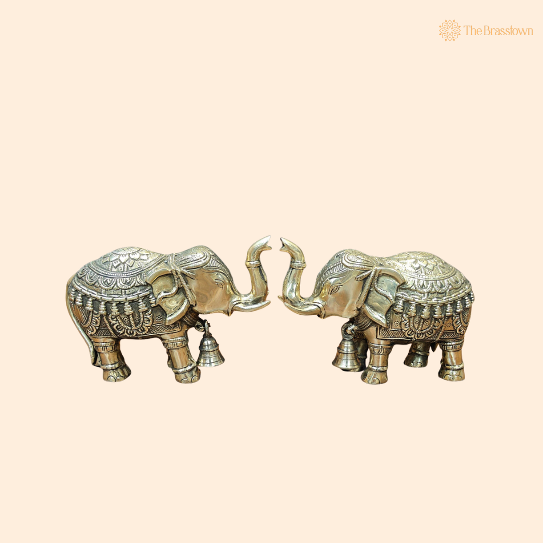 Brass Elephant Pair Showpiece 4 Inch front view β pure brass handcrafted India