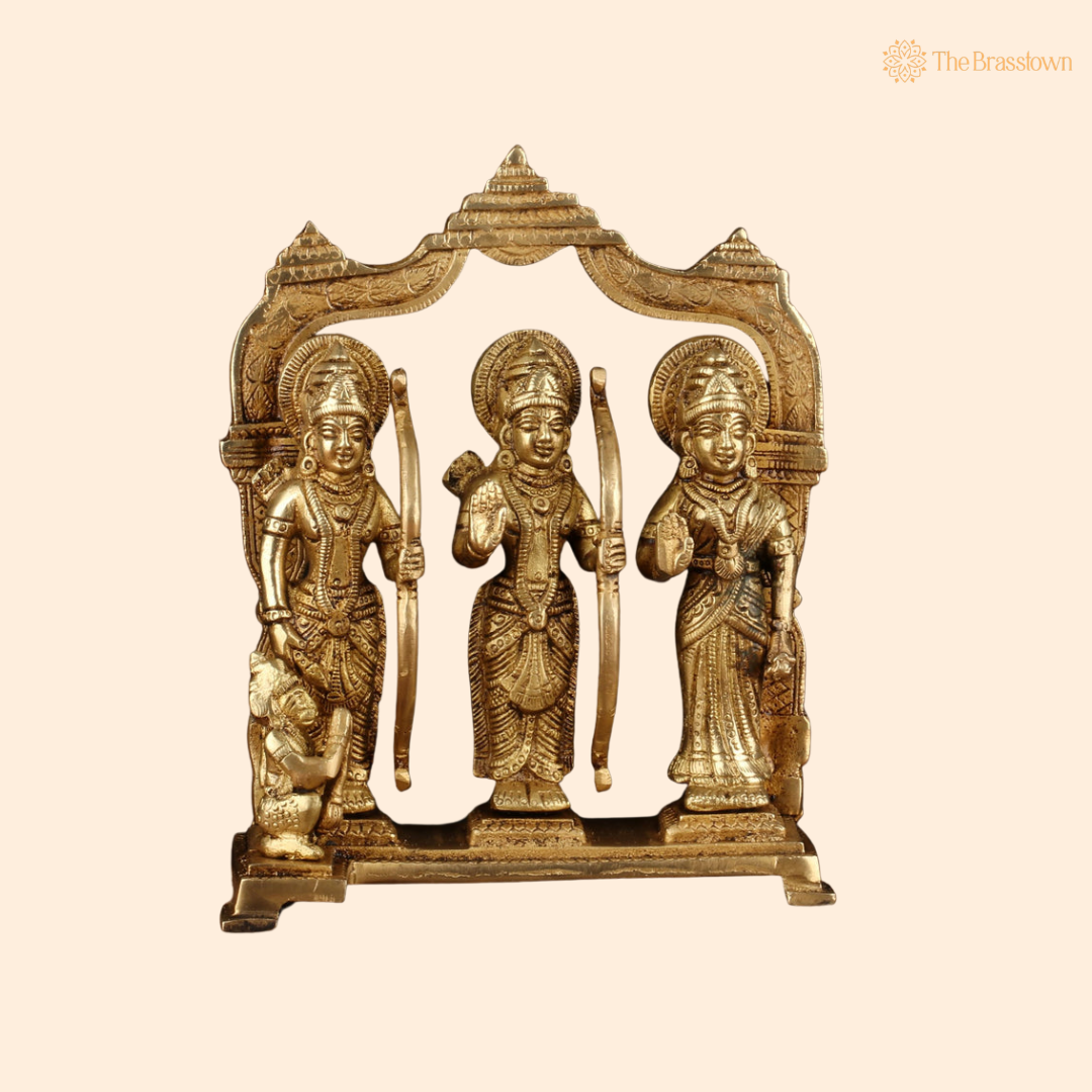 Antique Brass Ram Darbar Statue 7 Inch front view – pure brass handcrafted India