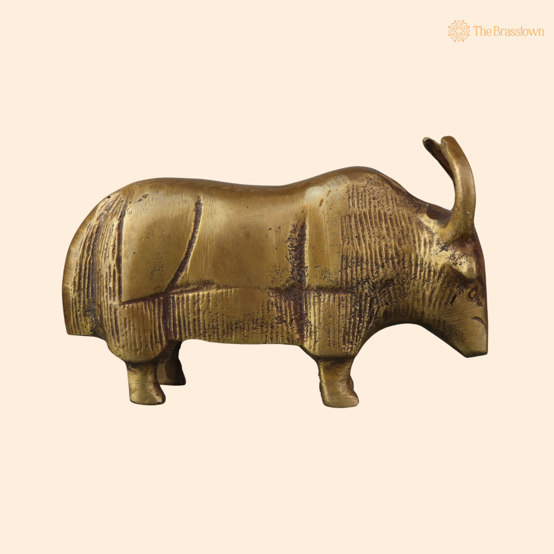 Handcrafted Brass Yak Sculpture – Himalayan Animal Figurine, Antique Brass Home Décor, Strength & Prosperity Symbol 2.5 Inch