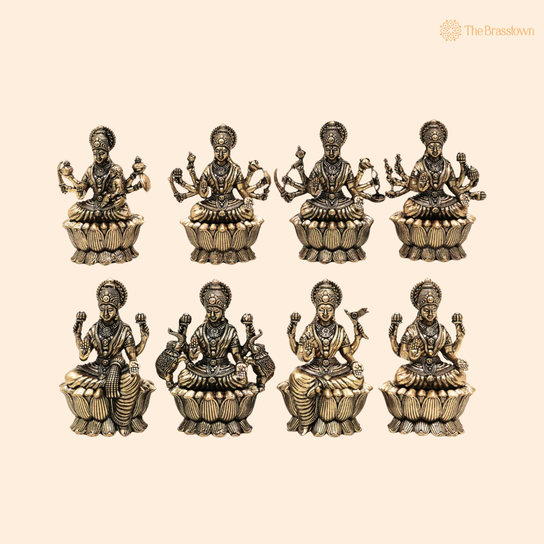 Brass Handcrafted Lakshmi Idol 3 Inch front view – pure brass handcrafted India