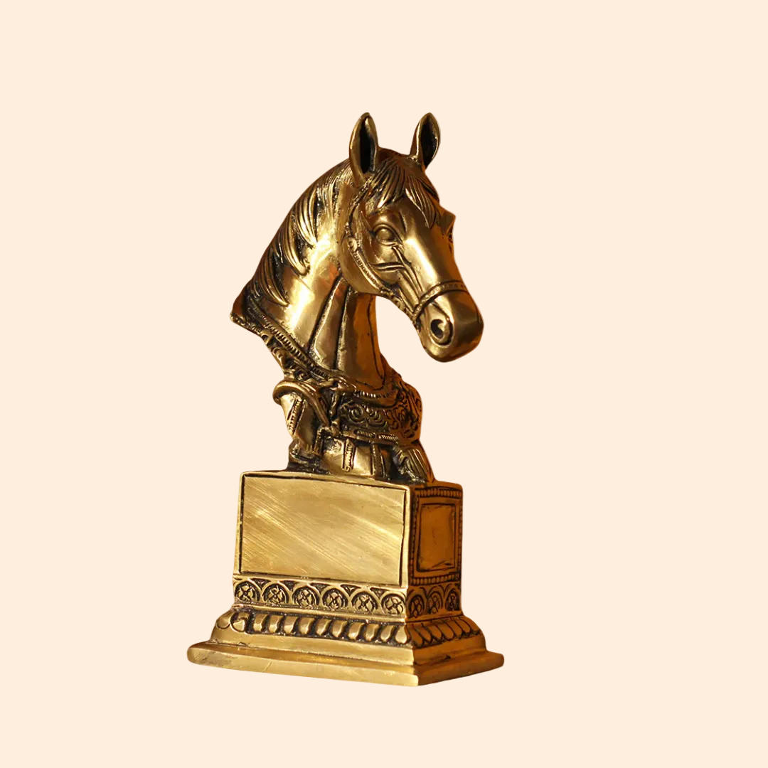 Handcrafted Brass Horse Bust 9 Inch front view β pure brass handcrafted India
