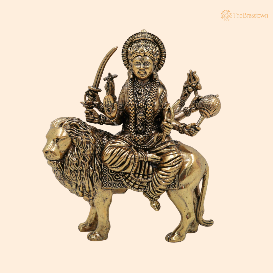 Brass Durga Idol 4.5 Inch front view – pure brass handcrafted India