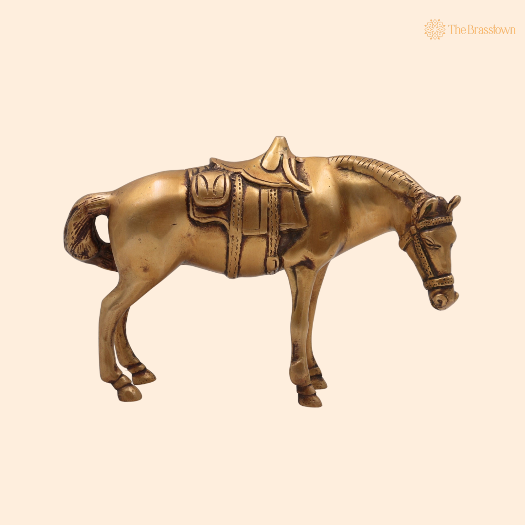 Handcrafted Brass Ghoda Showpiece 6 Inch front view β pure brass handcrafted India