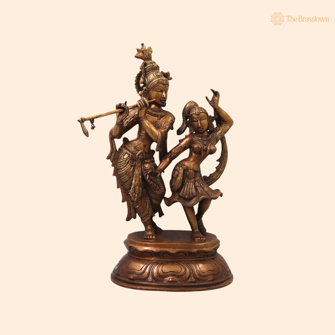 Brass Radha Krishna Idol Murti – Fine Finish Divine Chola Style Krishna Statue for Puja & Home Décor 17 Inch