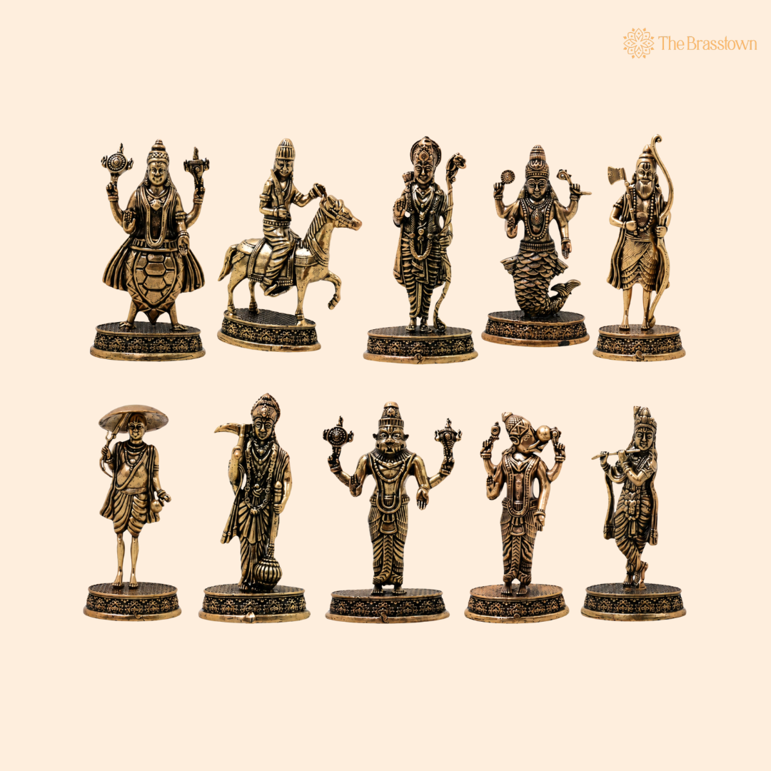 Brass Vishnu Dashavatar Set Idol β Handcrafted Dashavatara Murti Collection for Pooja, Temple DΓ©cor & Spiritual Gifting