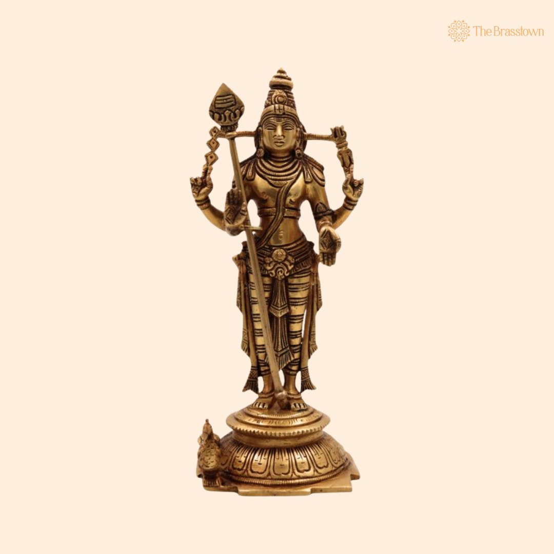 Brass Lord Murugan Idol 11 Inch front view – pure brass handcrafted India
