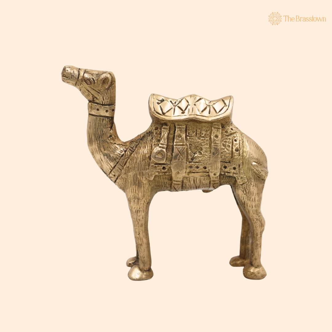 Brass Handcrafted Camel Idol 5.5 Inch front view β pure brass handcrafted India