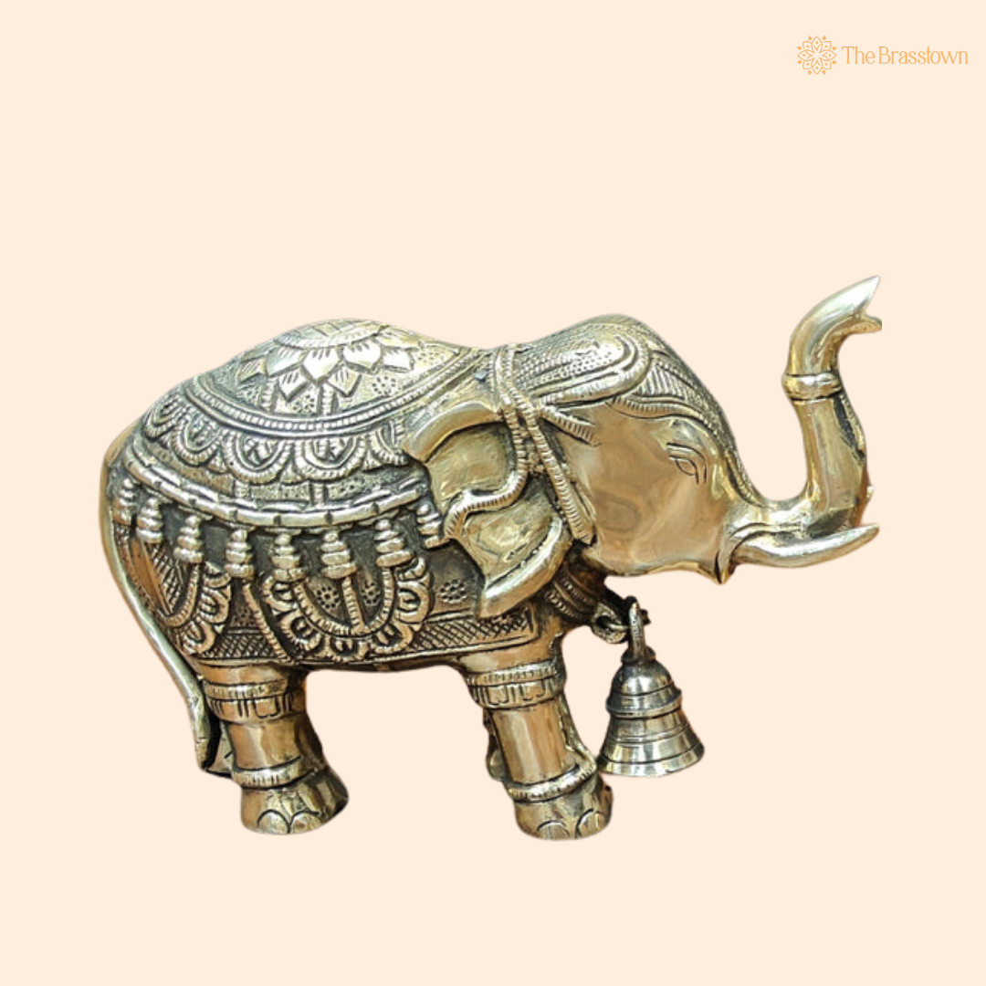 Brass Elephant Showpiece 7 Inch front view β pure brass handcrafted India