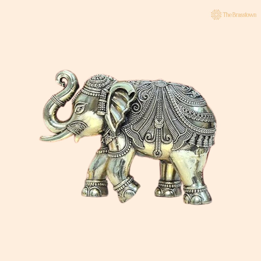 Brass Elephant Idol 3 Inch front view β pure brass handcrafted India