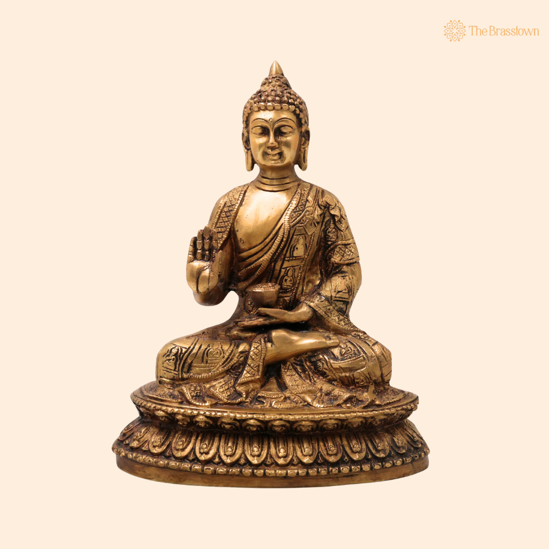Handcrafted Brass Gautama Buddha Idol in Meditation - A Symbol of Wisdom and Peace 10.5 Inch