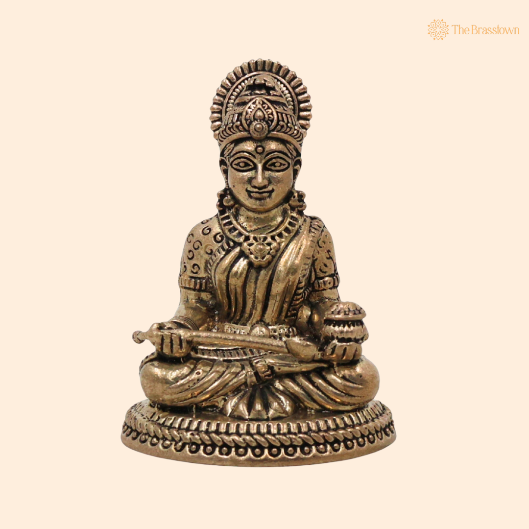 Handcrafted Brass Annapurneshwari Idol 2.5 Inch front view β pure brass handcrafted India