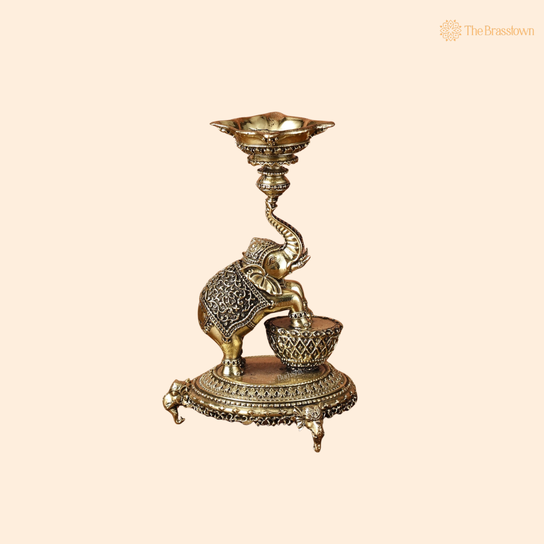 Brass Elephant Lamp 5.5 Inch front view – pure brass handcrafted India