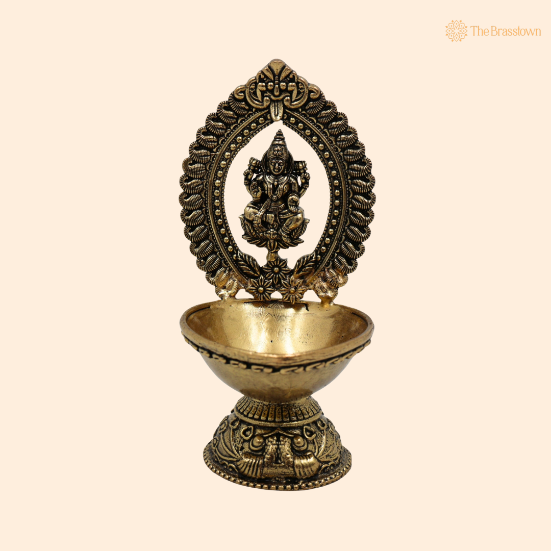 Brass Mahalakshmi Deepam 4.5 Inch front view – pure brass handcrafted India