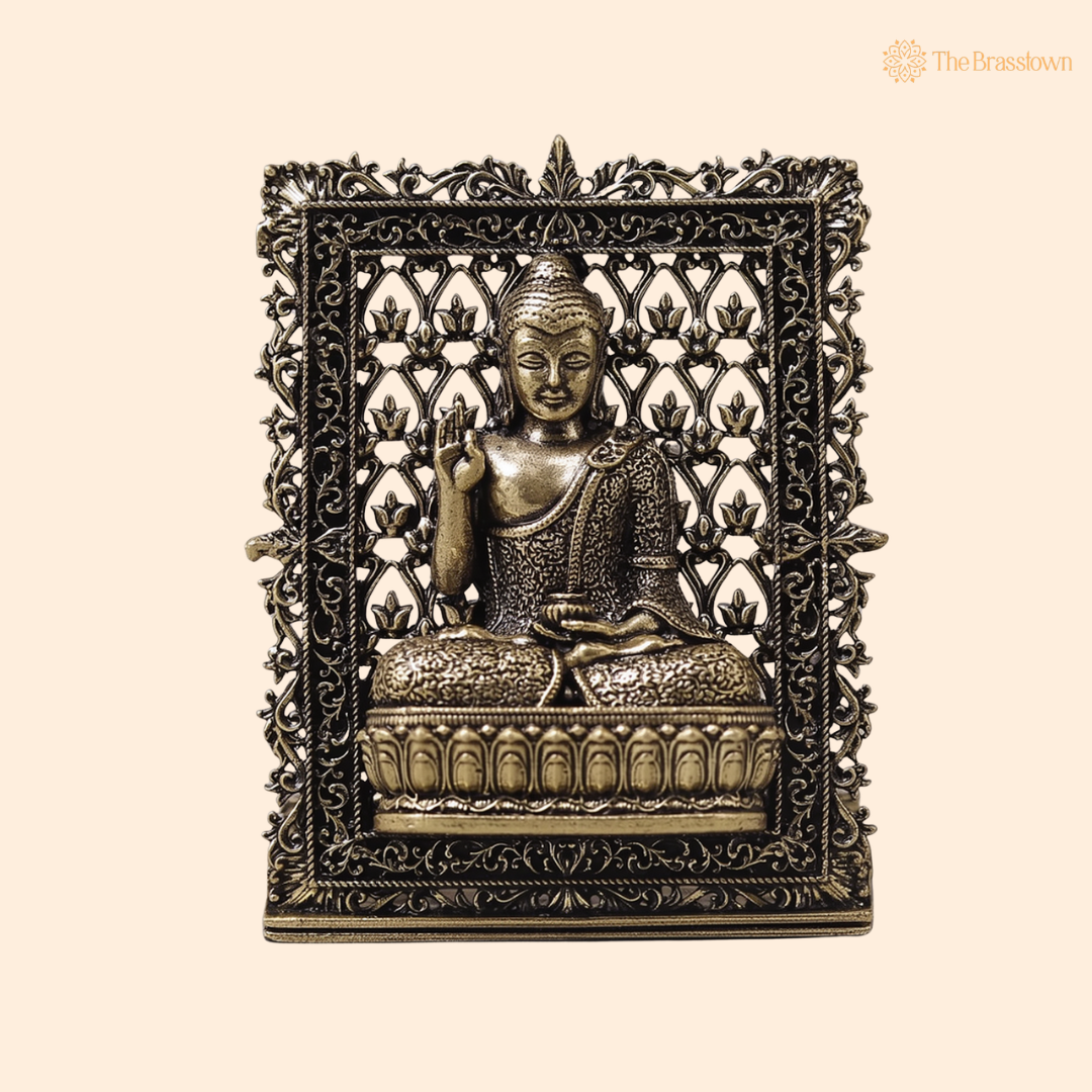 Brass Buddha Panel – Fine Handcrafted Buddha Wall Plaque for Car Dashboard, Home Décor, Meditation & Spiritual Blessings 3 Inch