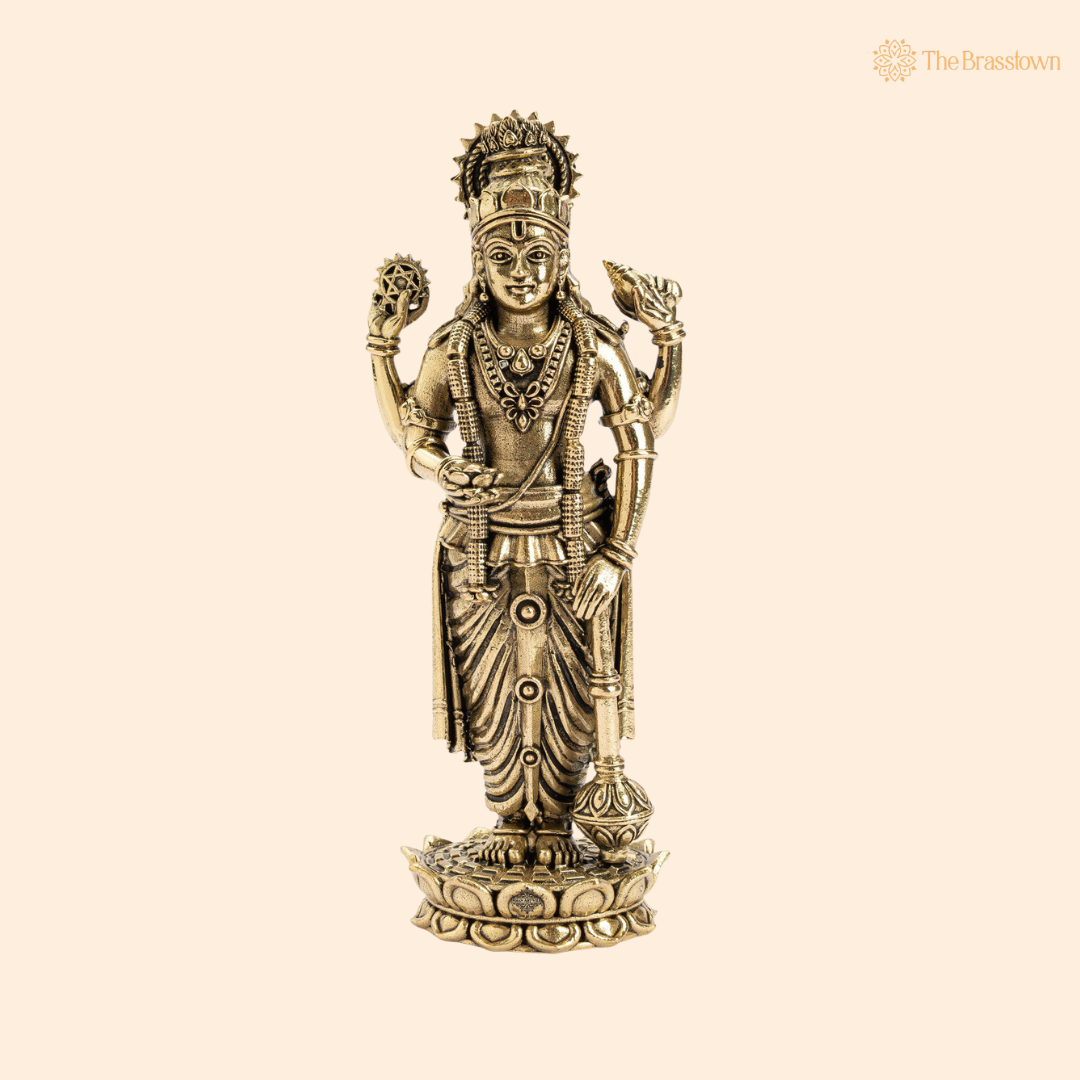 Brass Vishnu Idol 5 Inch front view – pure brass handcrafted India