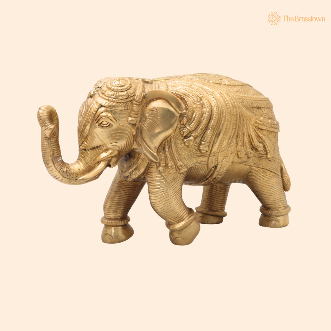 Brass Handcrafted Elephant Idol (Gajraj) – Handcrafted Decorative Elephant Statue for Home, Office & Spiritual Décor 6 Inch