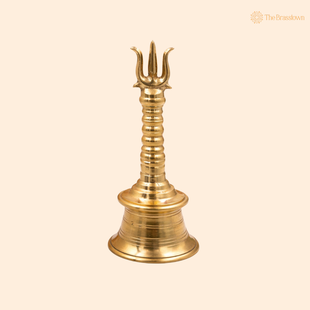 Brass Trishul Bell for Pooja – Shiva Mahadev Trishul Ghanti, Peetal Temple Aarti Bell for Home Mandir & Spiritual Décor 7.5 Inch