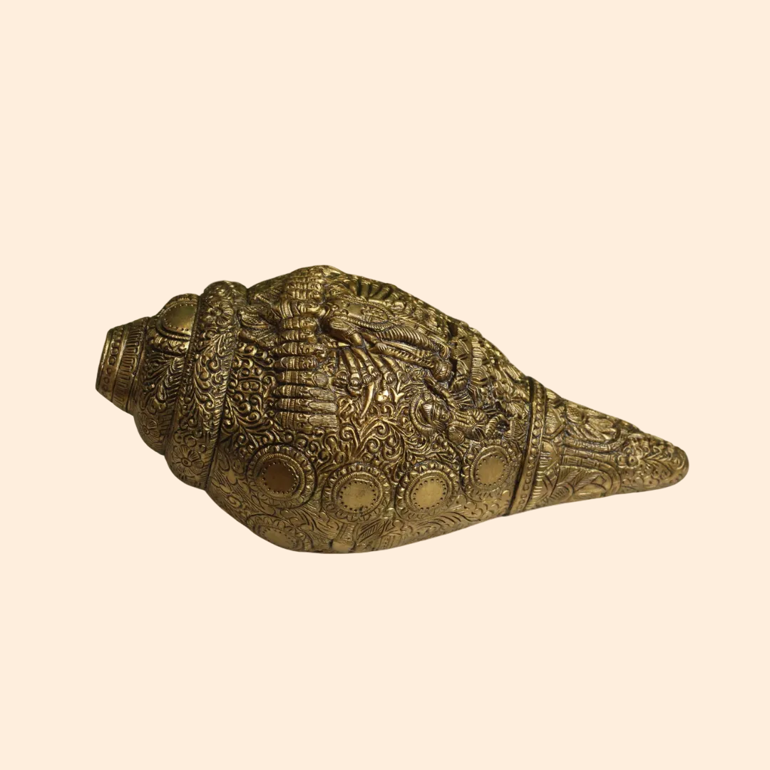 Handcrafted Brass Ganesha Shank 9.5 Inch front view – pure brass handcrafted India