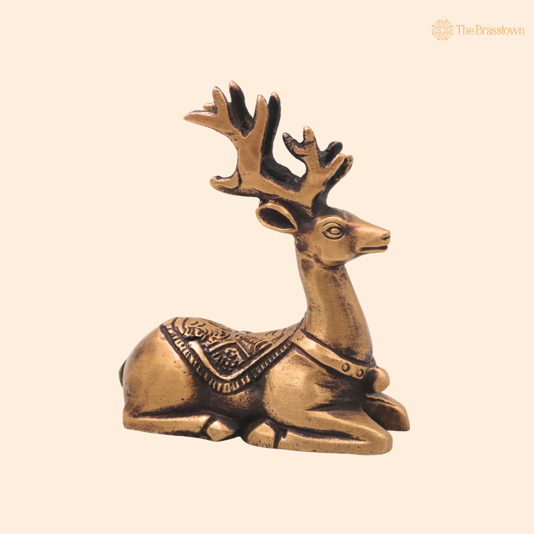 Brass Sitting Deer Idol β Decorative Deer Showpiece for Home, Office & Table DΓ©cor 3 Inch