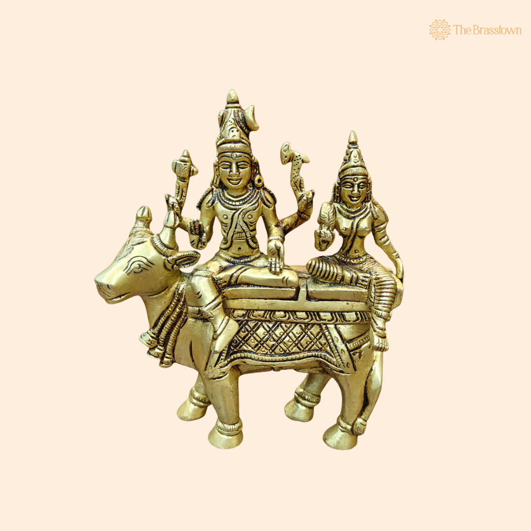 Brass Exquisite Shiva Parvati Idol 6.5 Inch front view – pure brass handcrafted India