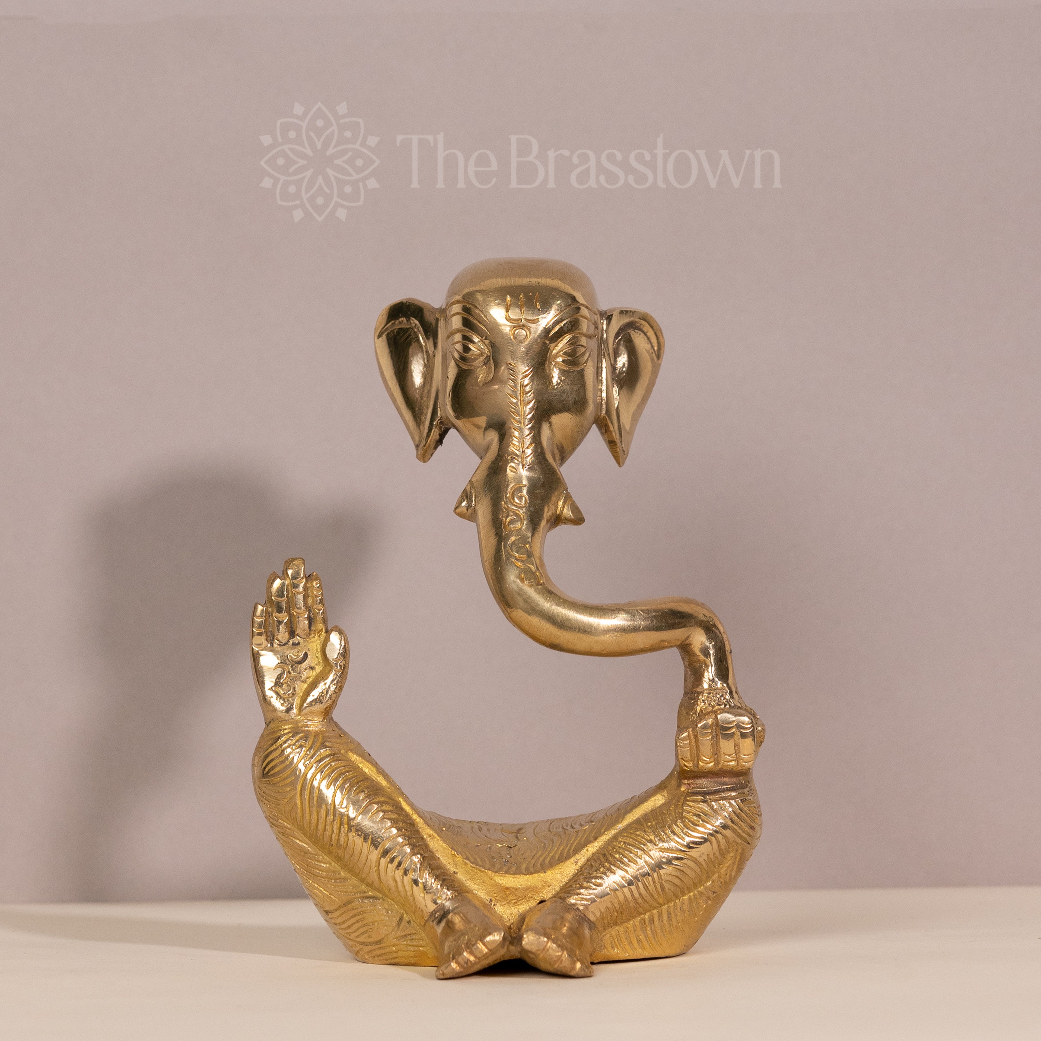 Golden Brass Ganesha in a Meditative Pose – Handcrafted Sculpture for Home Decor