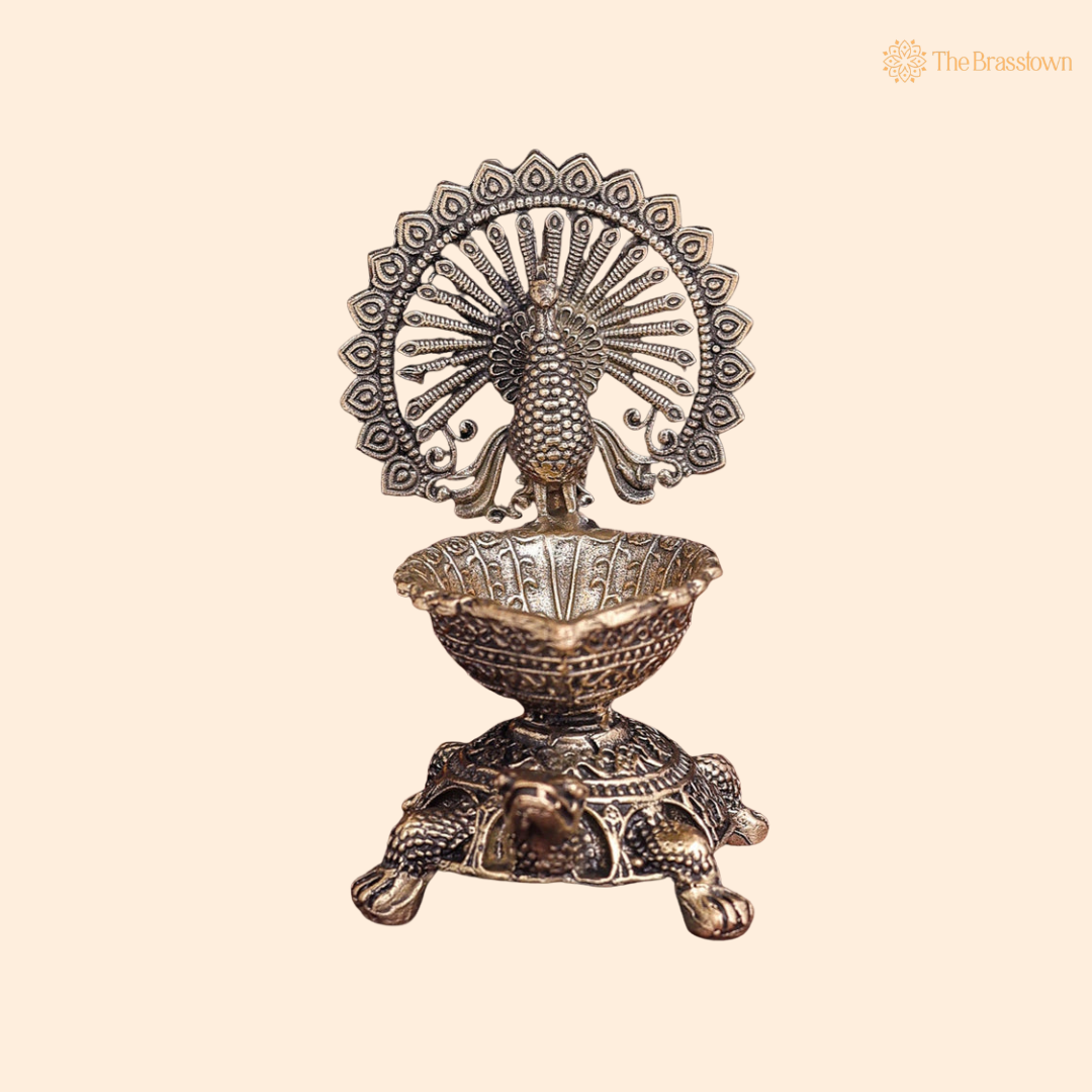 Brass Superfine Designer Peacock Diya 3.5 Inch front view – pure brass handcrafted India