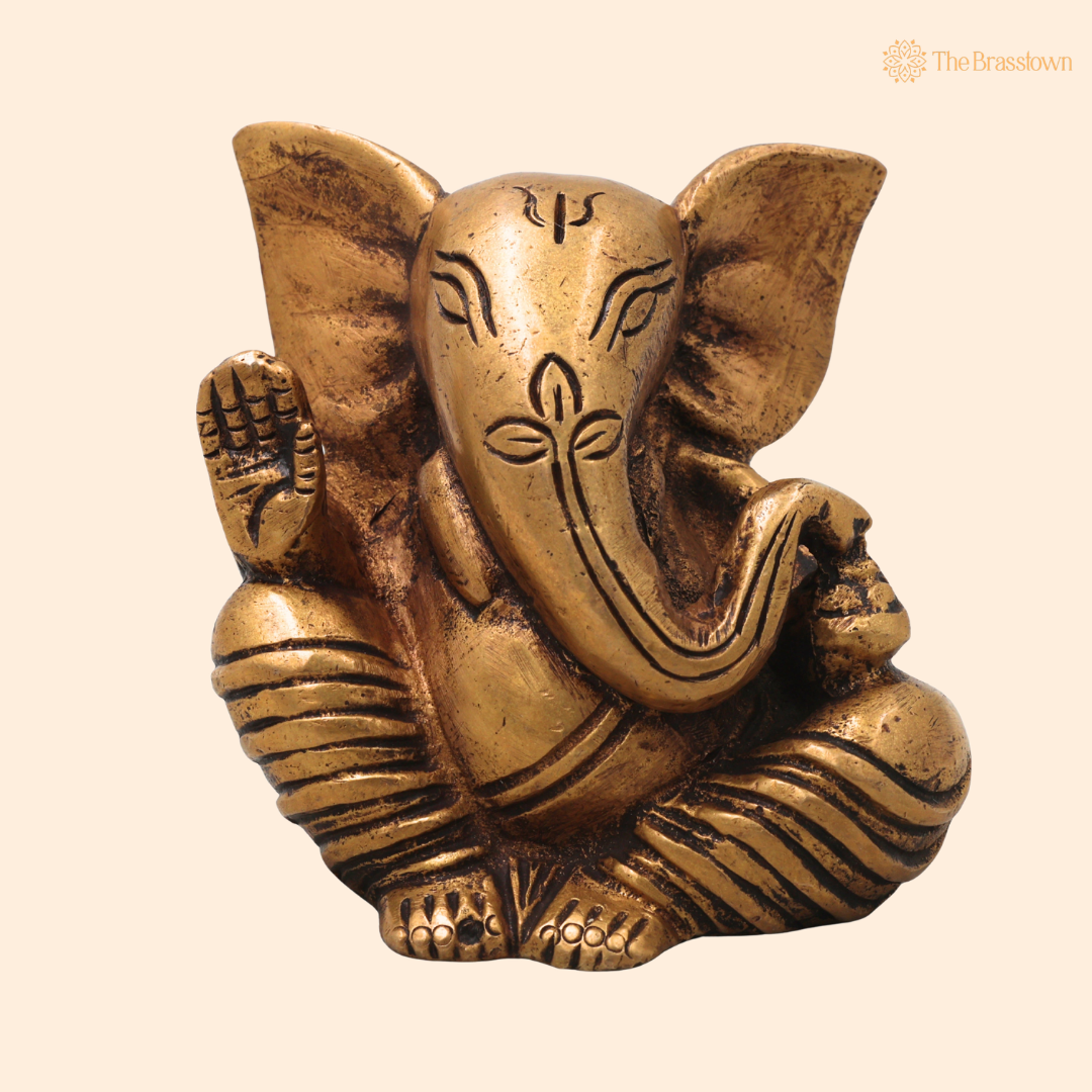 Brass Ganapati Vinayaka Idol – Handcrafted Traditional Chola Style Ganesha Murti for Pooja, Home Mandir, Décor & Spiritual Gifting 3 Inch