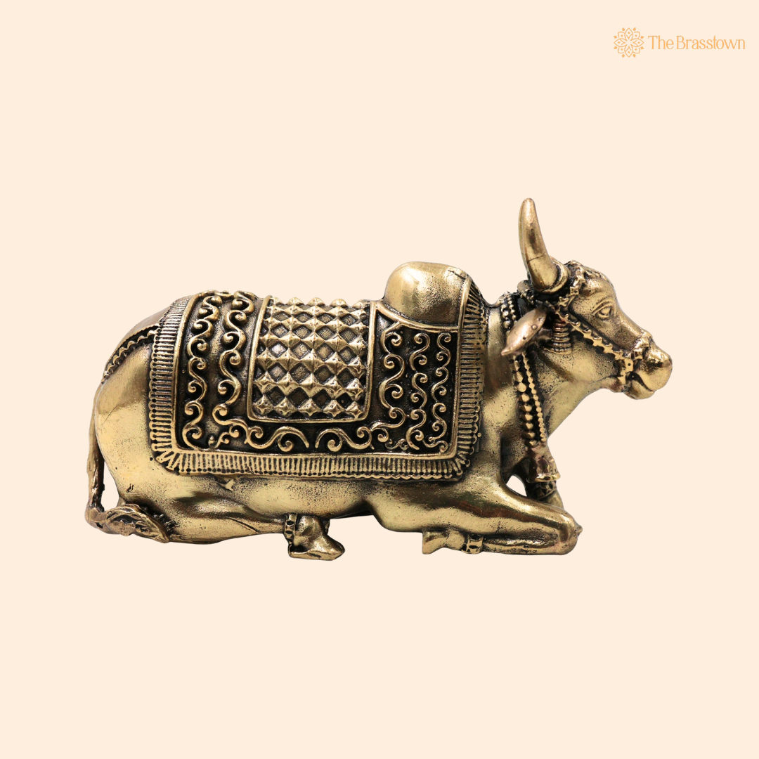 Brass Handcrafted Chola Style Nandi Idol – Sacred Basava Murti for Shivling Pooja, Home Mandir, Spiritual Décor & Gifting 2.5 Inch