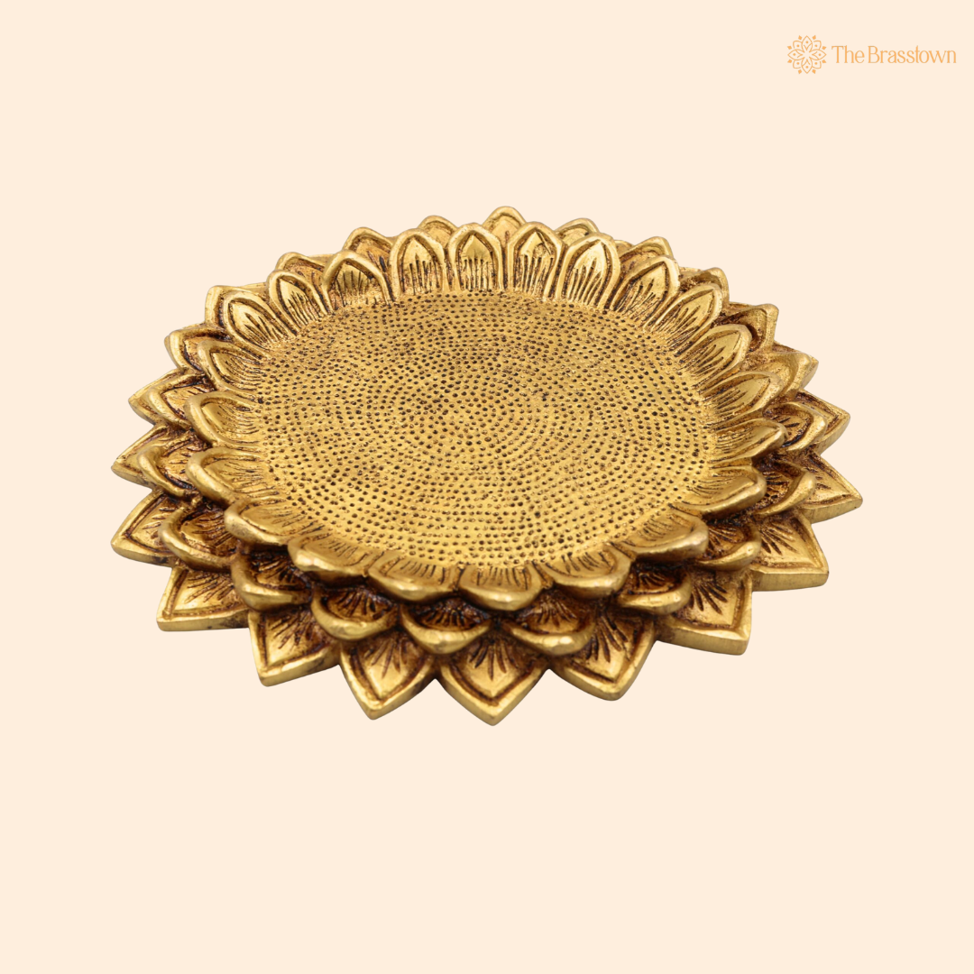 Brass Lotus Shaped Pooja Chowki 1 Inch front view – pure brass handcrafted India