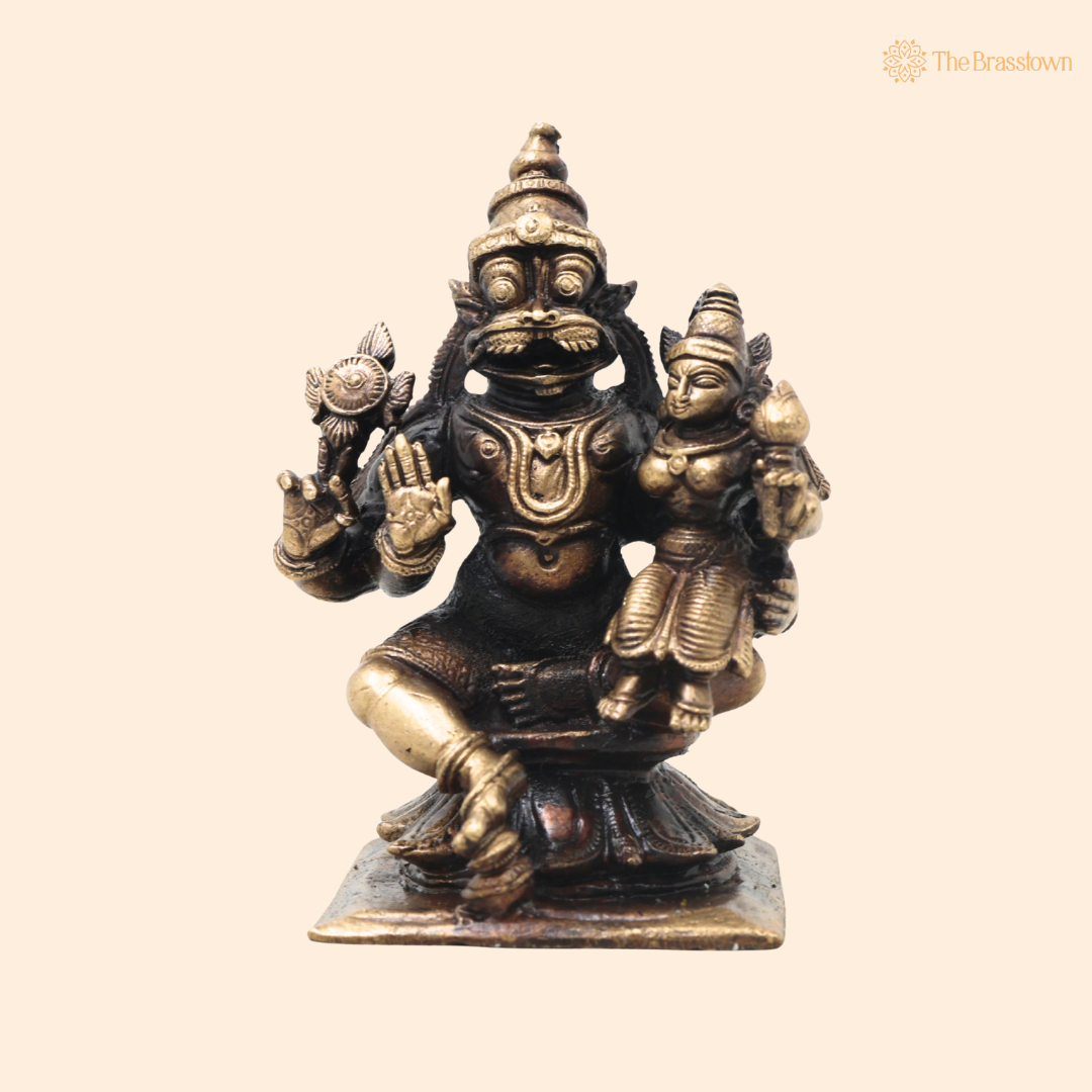 Brass Lakshmi Narasimha Idol – Traditional Narahari Swamy Chola Style Murti for Pooja, Home Mandir, Spiritual Décor & Gifting 3 Inch