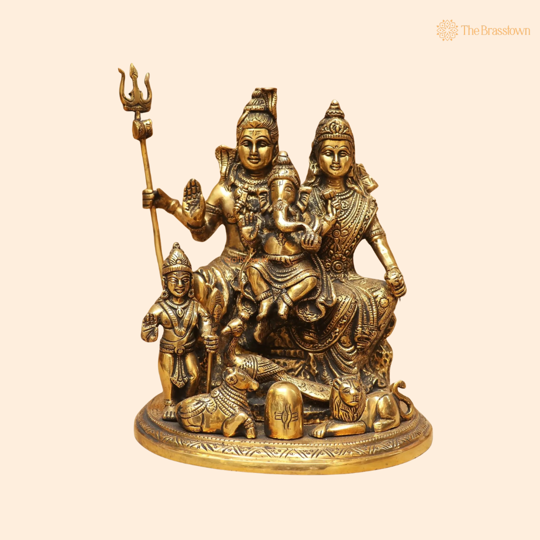 Brass Shiv Parivar Idol 9.5 Inch front view – pure brass handcrafted India