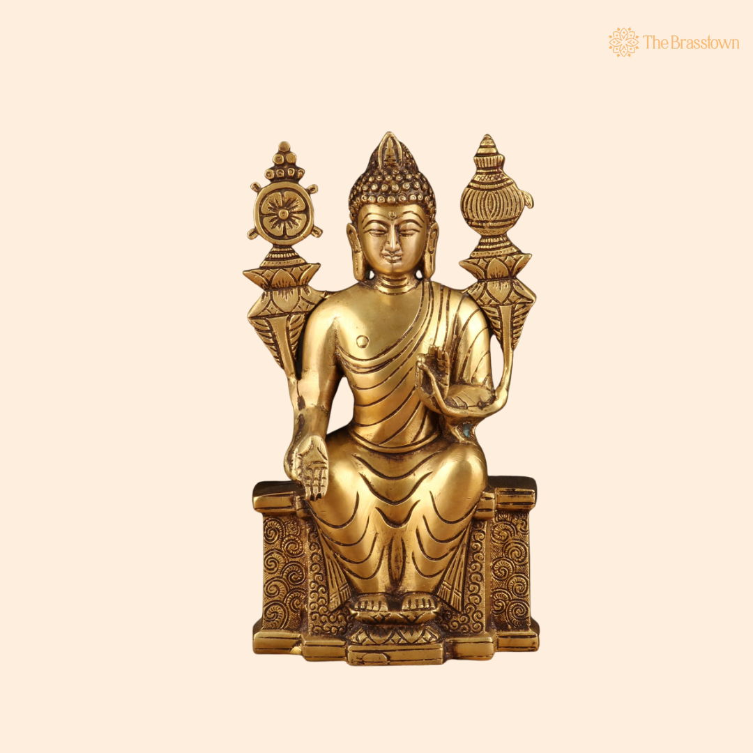 Brass Artistic Buddha Statue Sitting 10 Inch front view β pure brass handcrafted India