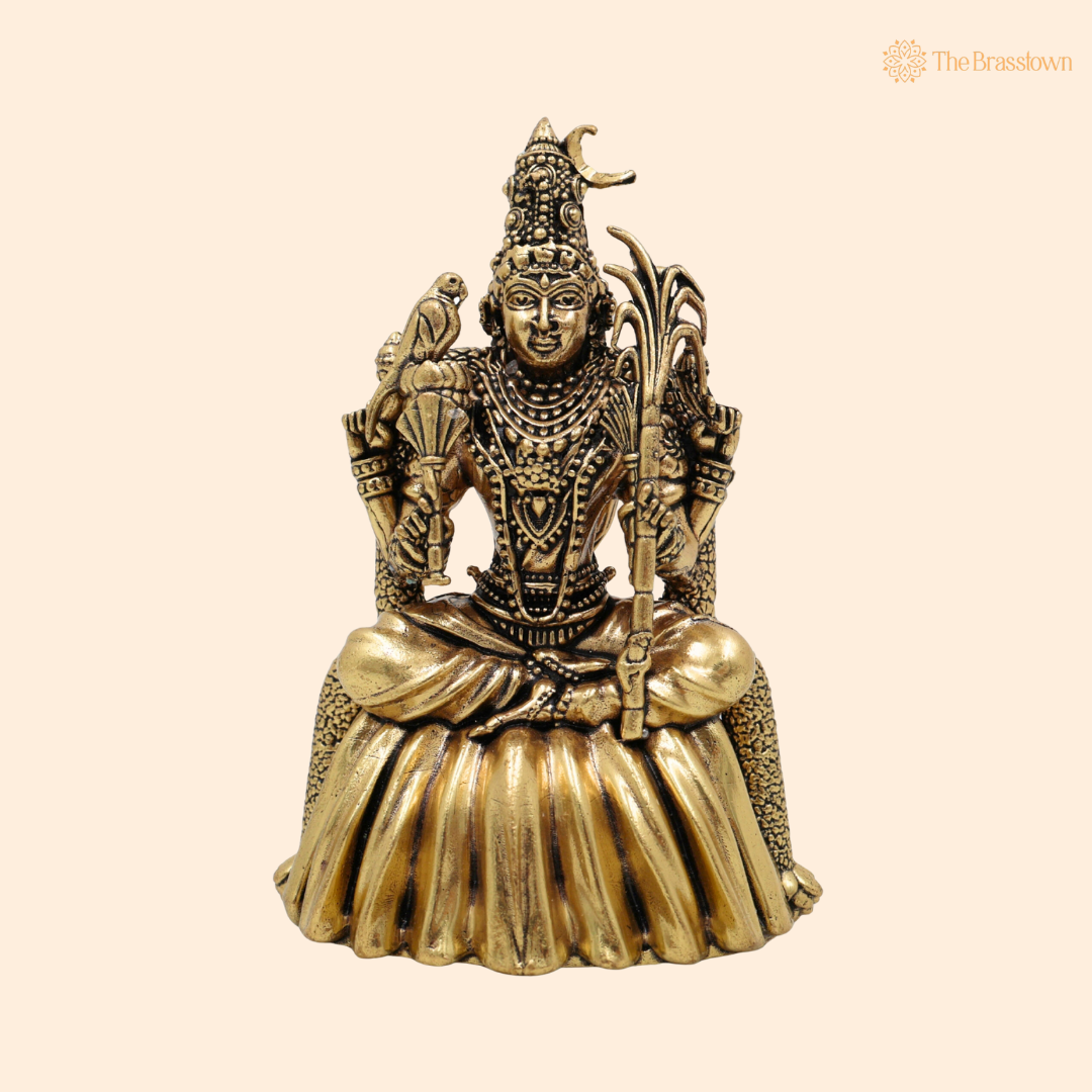 Brass RajaRajeshwari Murti 4 Inch front view – pure brass handcrafted India