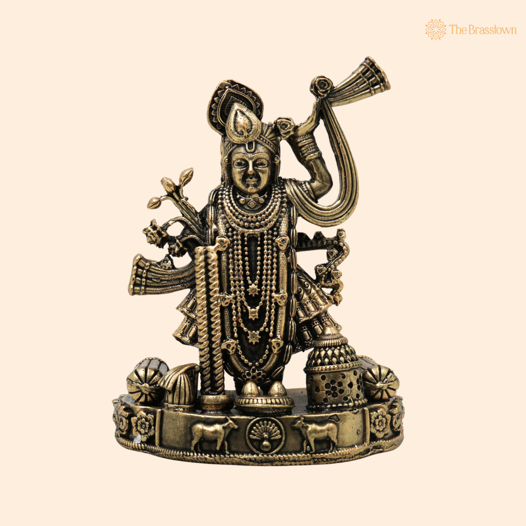 Traditional Brass Shrinath Ji Idol – Divine Brass Statue for Puja & Home Mandir 4.5 Inch