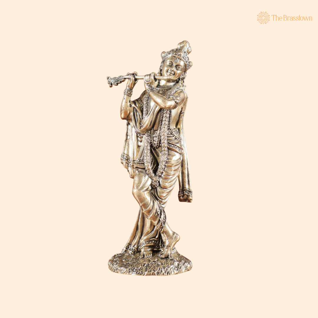 Brass Krishna Idol 5 Inch front view – pure brass handcrafted India