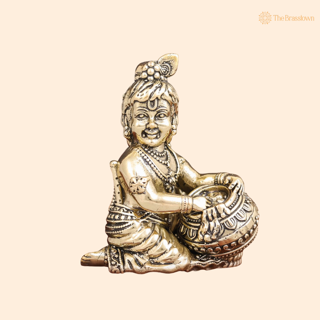 Brass Baby Krishna Idol 2.5 Inch front view – pure brass handcrafted India