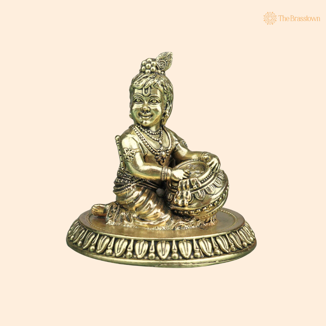 Divine Brass Bal Gopal Idol – Bal Krishna / Laddu Gopal Murti for Puja & Home Décor 3 Inch