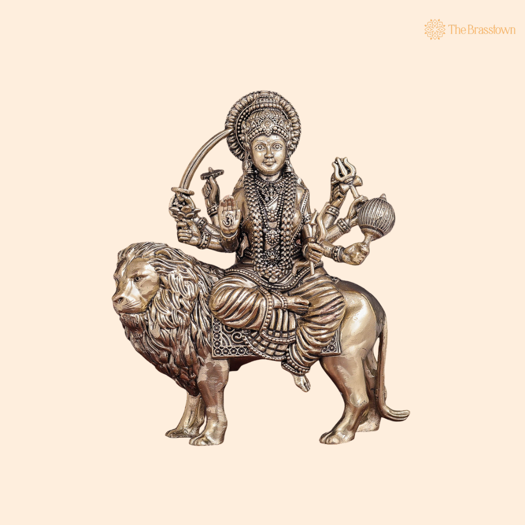 Brass Durga Idol with Trishul 4 Inch front view – pure brass handcrafted India