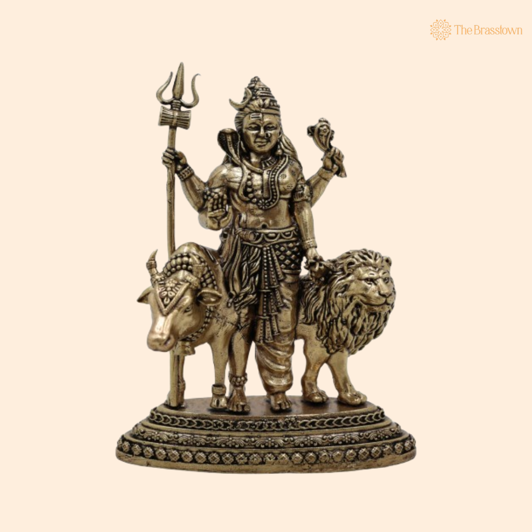 Brass Ardhanarishvara Idol 4.5 Inch front view – pure brass handcrafted India
