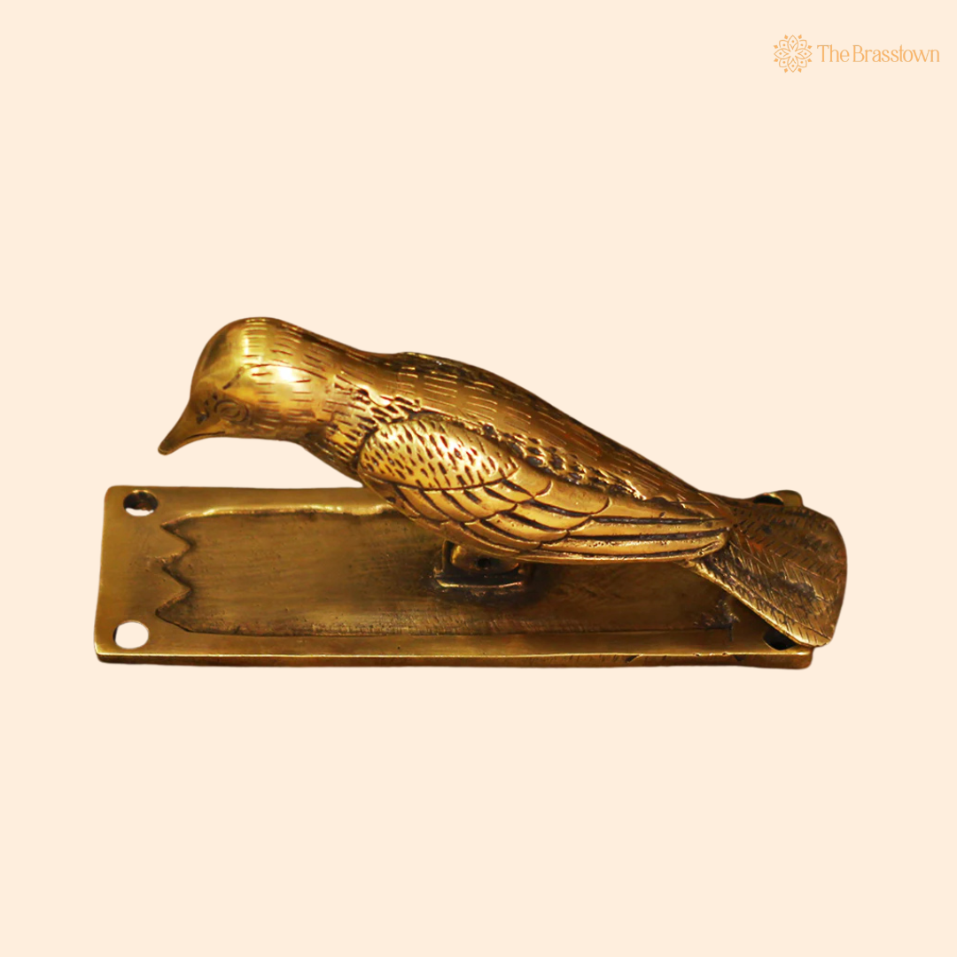 Handcrafted Wooden Woodpecker Door Knocker 7 Inch front view – pure brass handcrafted India
