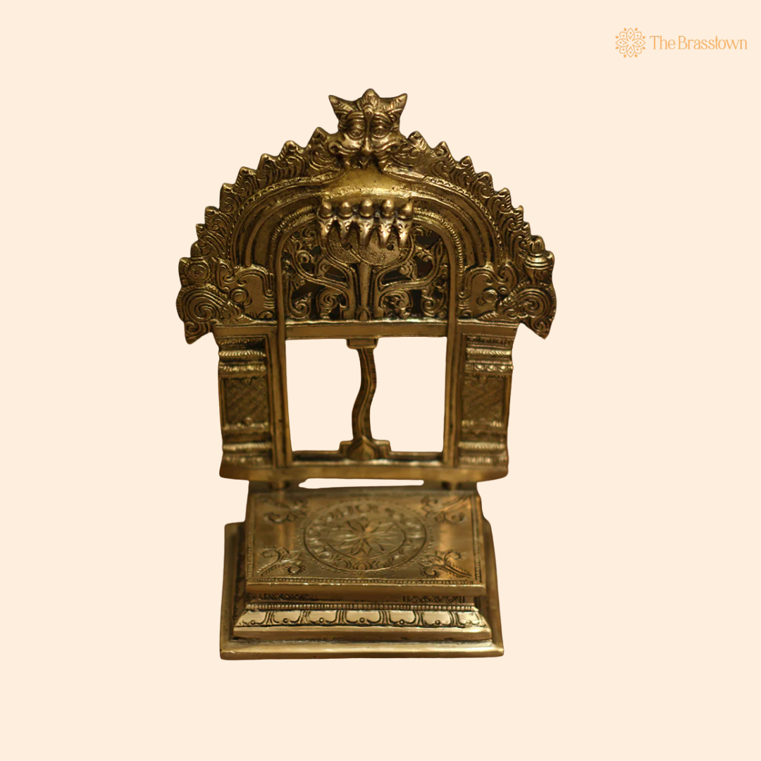 Handcrafted Brass Singhasan Jali Frame 9 Inch front view – pure brass handcrafted India