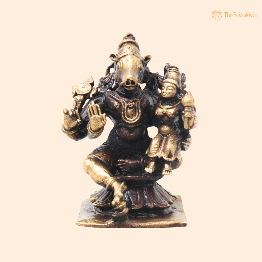 Brass Lakshmi Narasimha Idol – Traditional Narahari Murti for Pooja, Home Mandir, Spiritual Décor & Gifting 3 Inch
