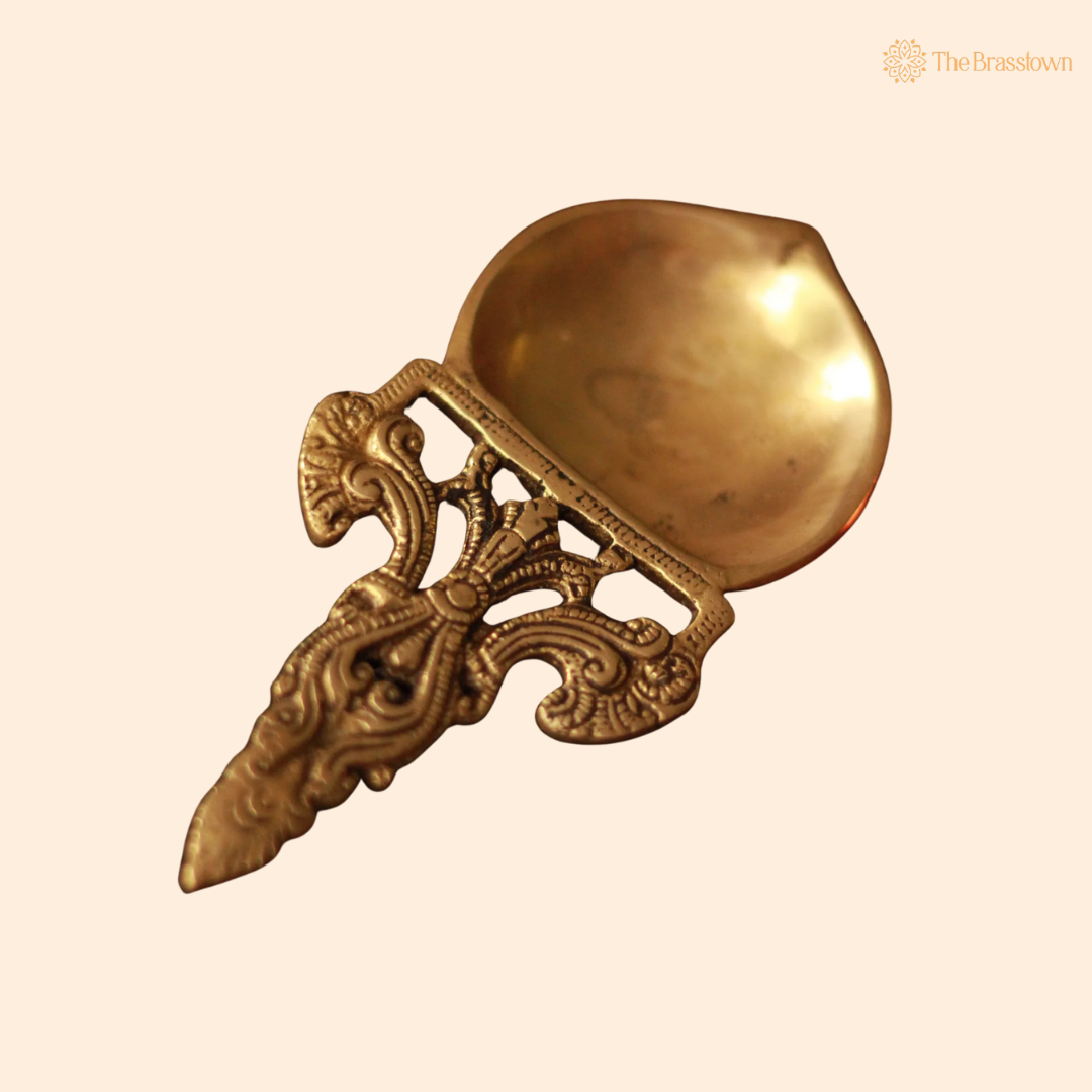 Handcrafted Brass Puja Spoon with 6 Inch front view – pure brass handcrafted India