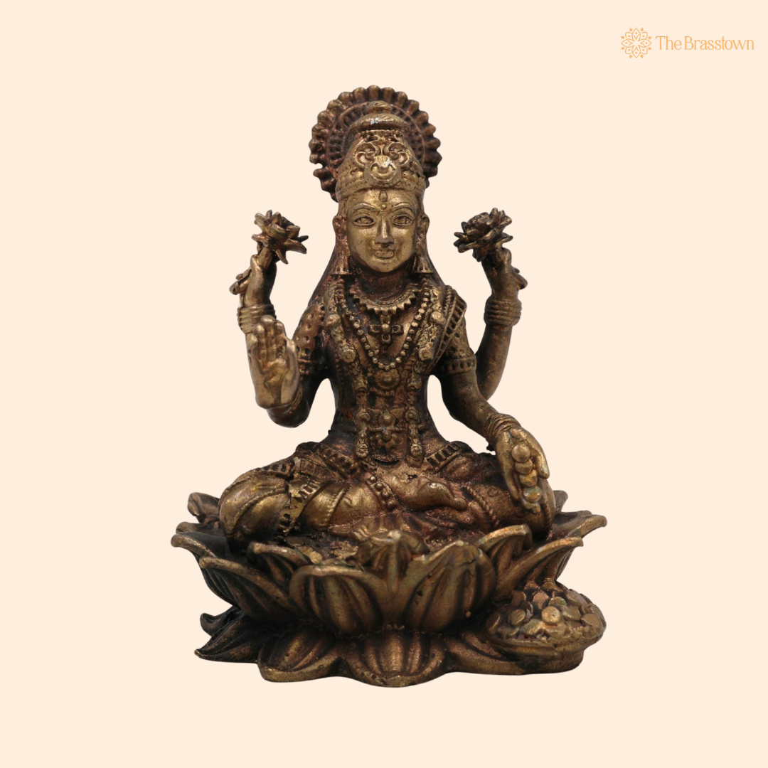 Brass Handcrafted Lakshmi Idol 2.5 Inch front view – pure brass handcrafted India