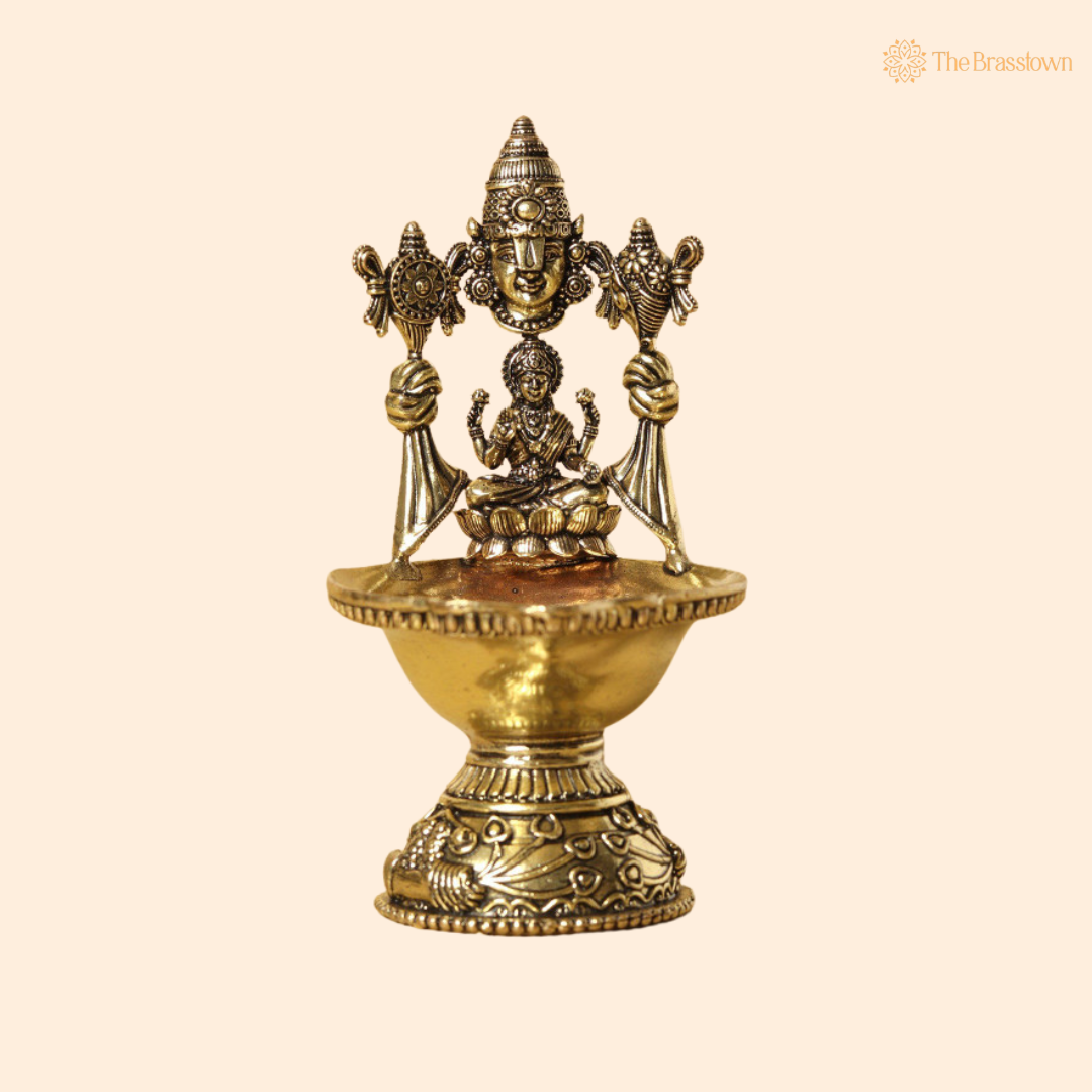Brass Tirupati Balaji & Lakshmi 5.5 Inch front view – pure brass handcrafted India
