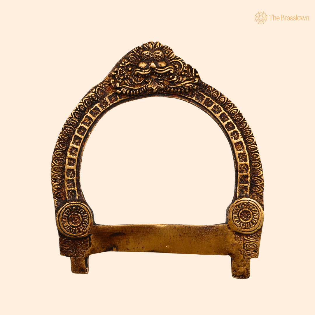 Brass Small Prabhavali Arch Frame 5.5 Inch front view – pure brass handcrafted India
