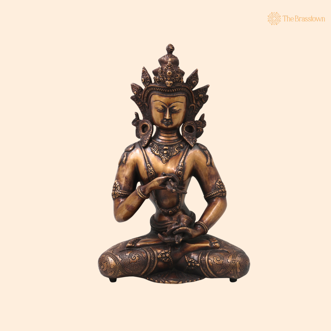 Unique Brass Vajrasattva Idol Murti – Handcrafted Dorje Sempa Buddhist Murti for Pooja, Meditation, Home Décor & Spiritual Gifting 15.5 Inch
