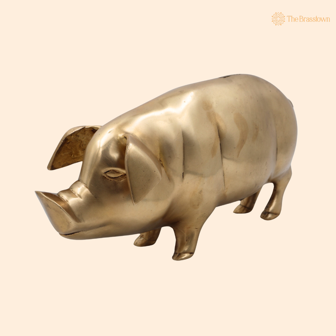 Brass Handcrafted Piggy Bank 6.5 Inch front view – pure brass handcrafted India