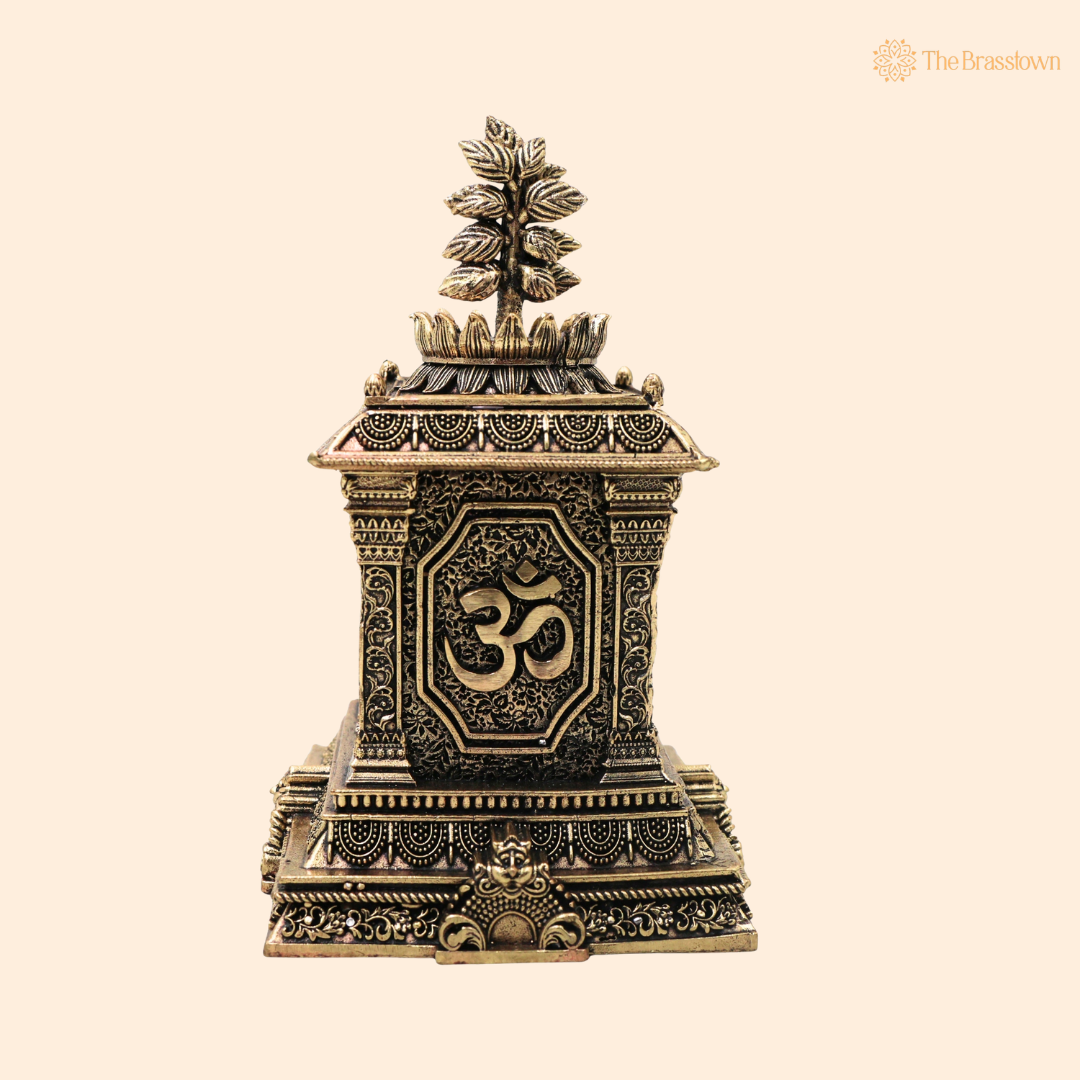 Brass Tulsi Maadam Tulasi Vrindavan – Handcrafted - Handcrafted Pooja Decor by The Brasstown - Side View